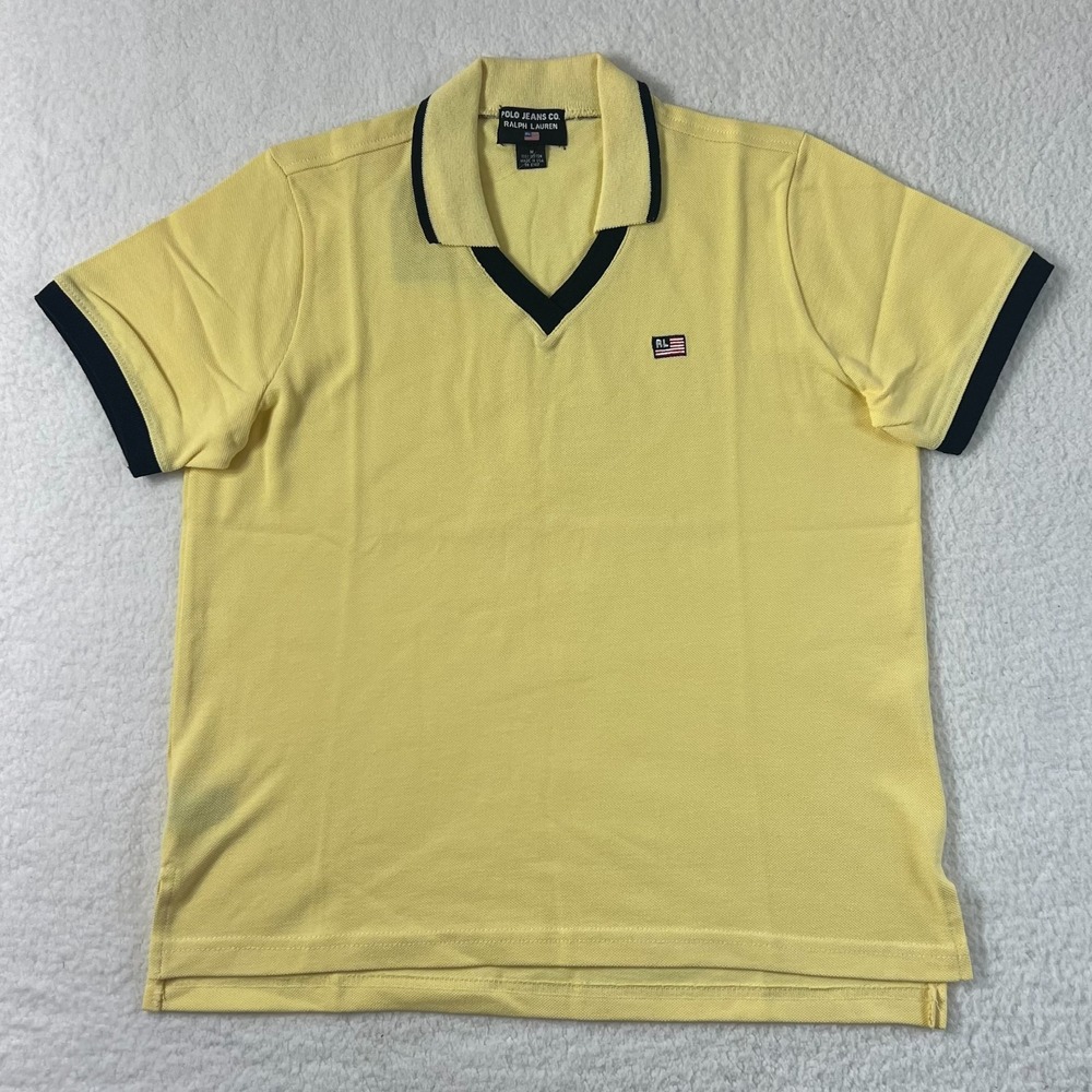 Polo Jeans Co. Polo Shirt Collard V-neck Made in USA Yellow Men's Size M VTG NWT